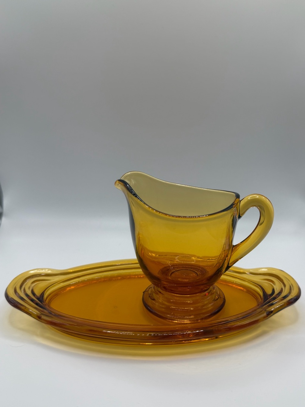 Vintage Amber Glass Creamer & Tray